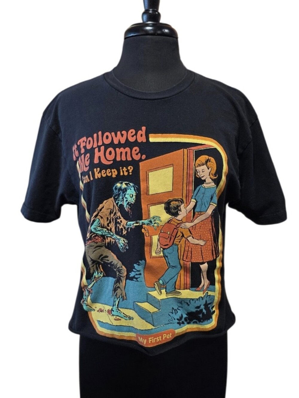 Creepy Co. Zombie Cropped T-shirt Short Sleeve Tee - Black "It Followed Me Home"